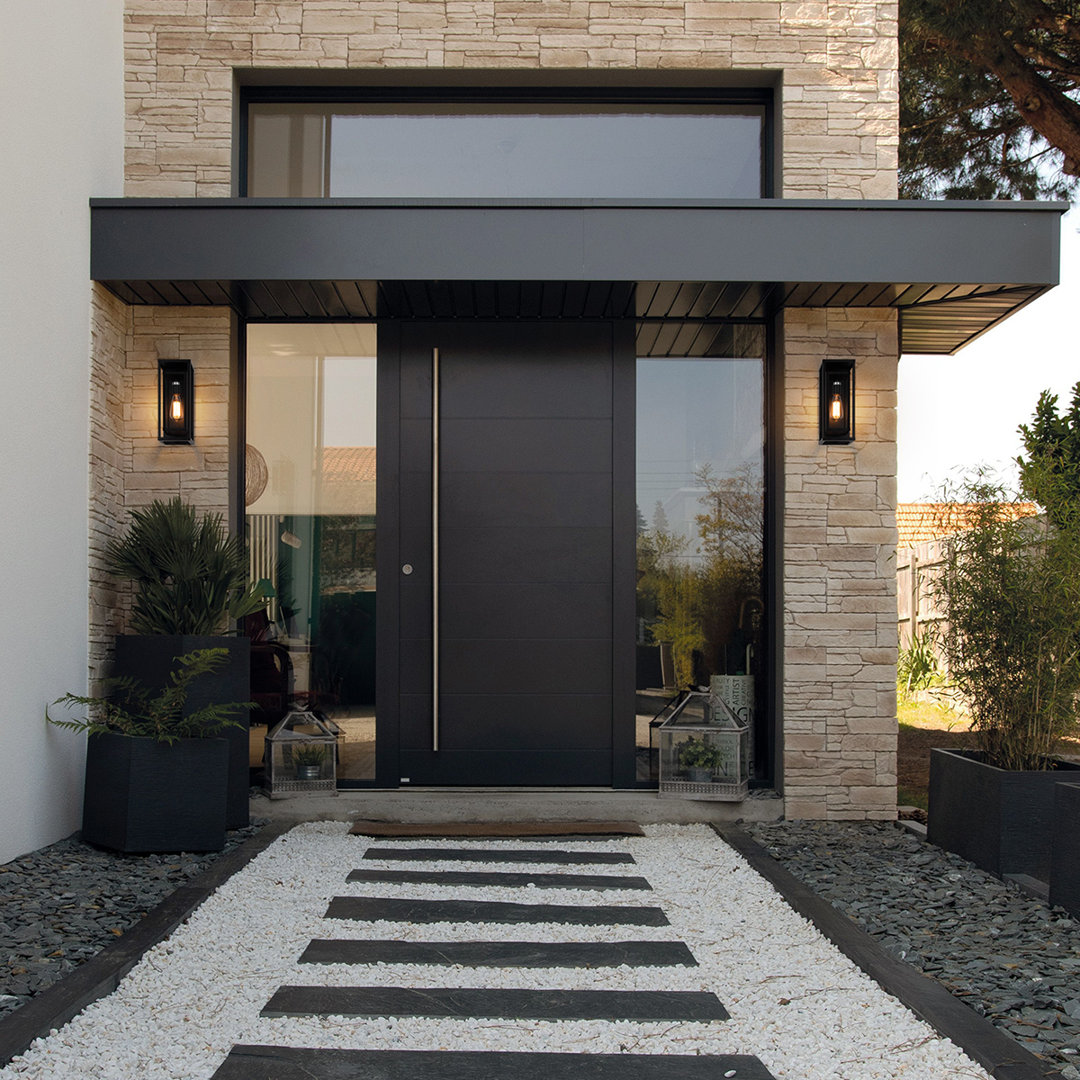 Polikron Classic Outdoor Wall Sconce 1 Light with Dusk to Dawn in Matte Black Rectangular